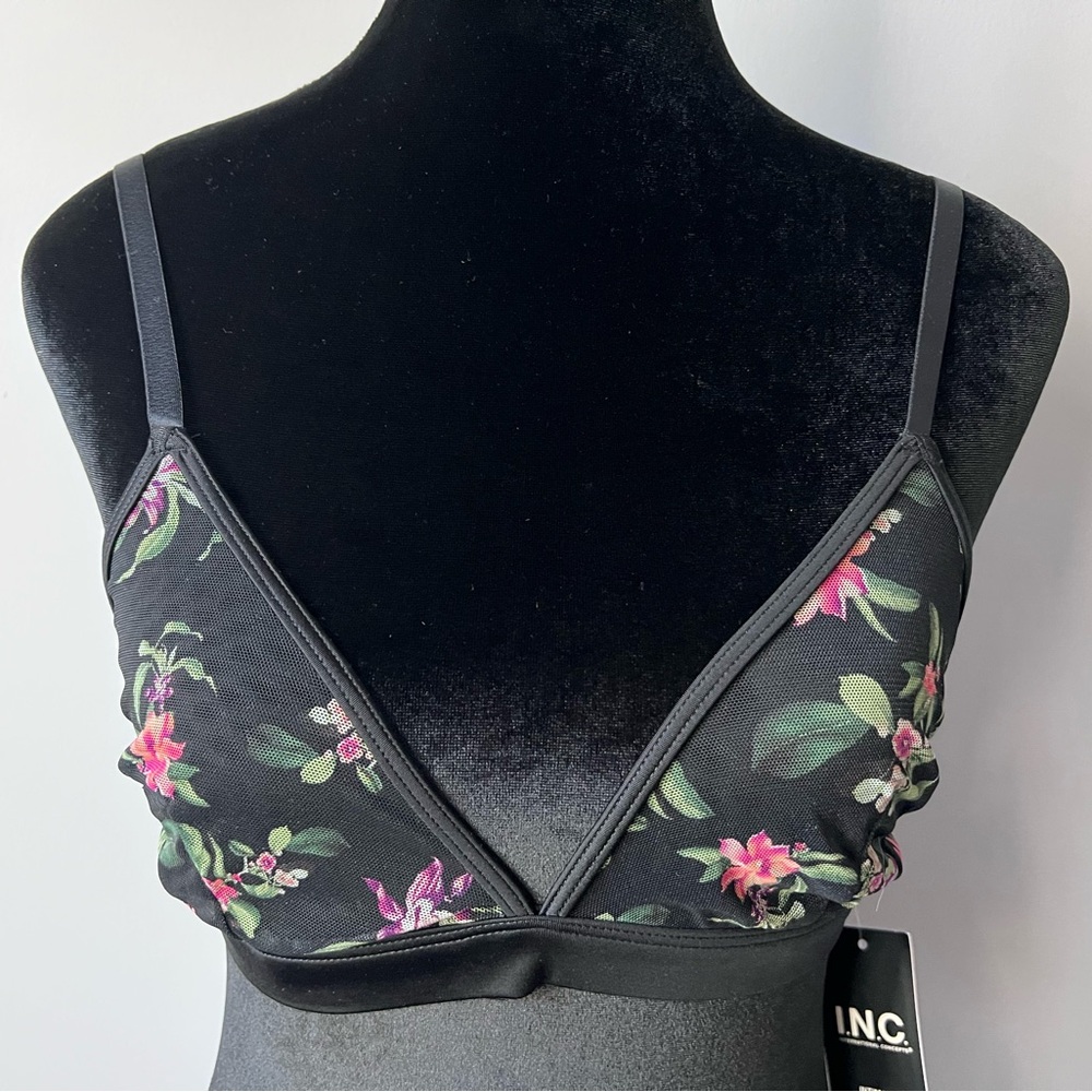 I.N.C. International Concepts Women's Tropical Flowers Mesh Bralette Medium